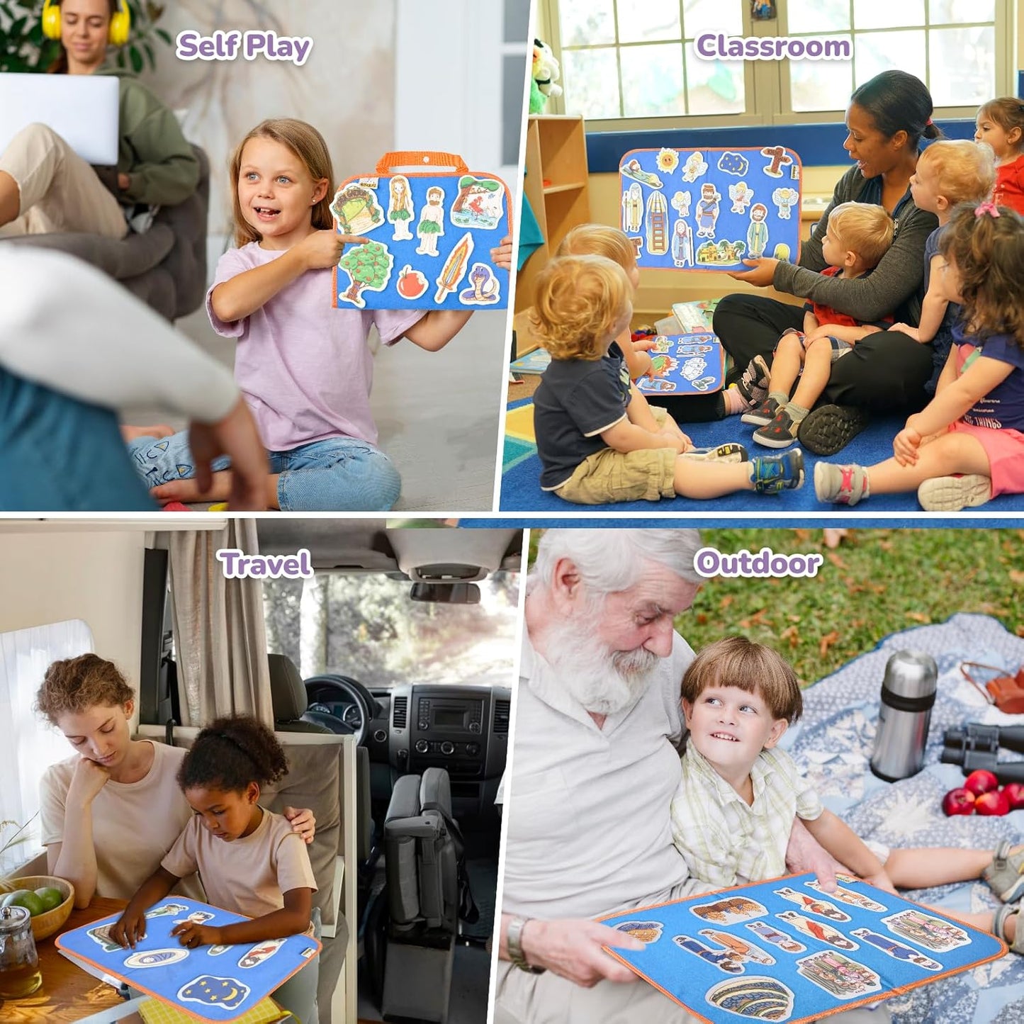 CHEFAN 12 Pack Felt Board Bible Stories Set,Flannel Board Stories with a Foldable Board for Preschool Activities,Included Adam&Eve,The Lost Coin and Jesus Turns Water into Wine