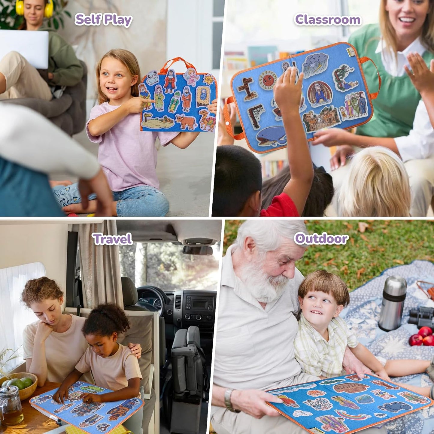 CHEFAN 12 Pack Felt Board Bible Stories Set,Flannel Board Stories with a Foldable Board for Preschool Activities,Included Noah's Ark,Elijah&The Widow and Wisdom of Solomon