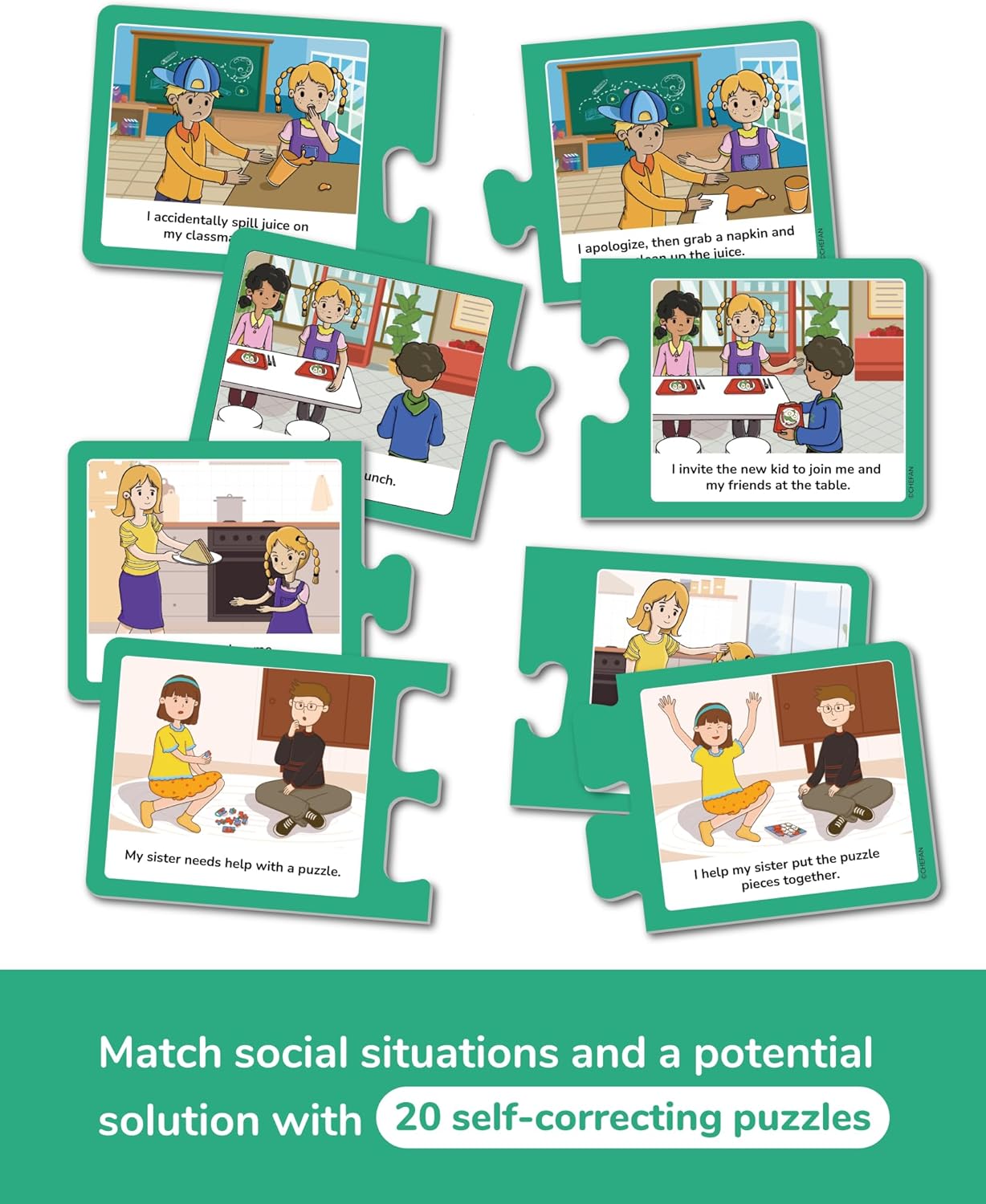 CHEFAN Social Emotional Learning Match-Up Puzzles, Building Relationships Game Set, 20 Self-Correcting Cards for Kids, Ages 3+
