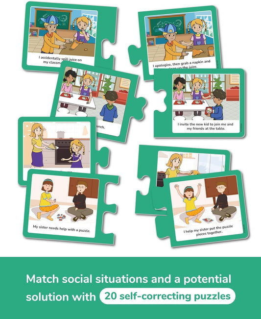 CHEFAN Social Emotional Learning Match-Up Puzzles, Building Relationships Game Set, 20 Self-Correcting Cards for Kids, Ages 3+