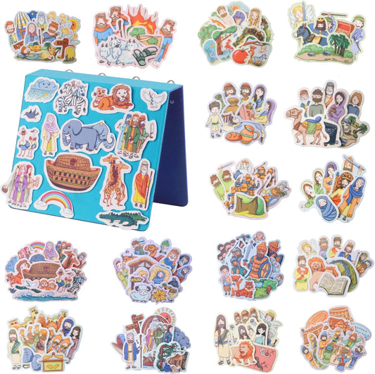 CHEFAN 16 Pack Felt Board Bible Stories Set, Flannel Board Stories with a Multi-functional Felt Pieces Storage Binder for Preschool Activities, Included Noah's Ark, Adam and Eve, The Nativity of Jesus