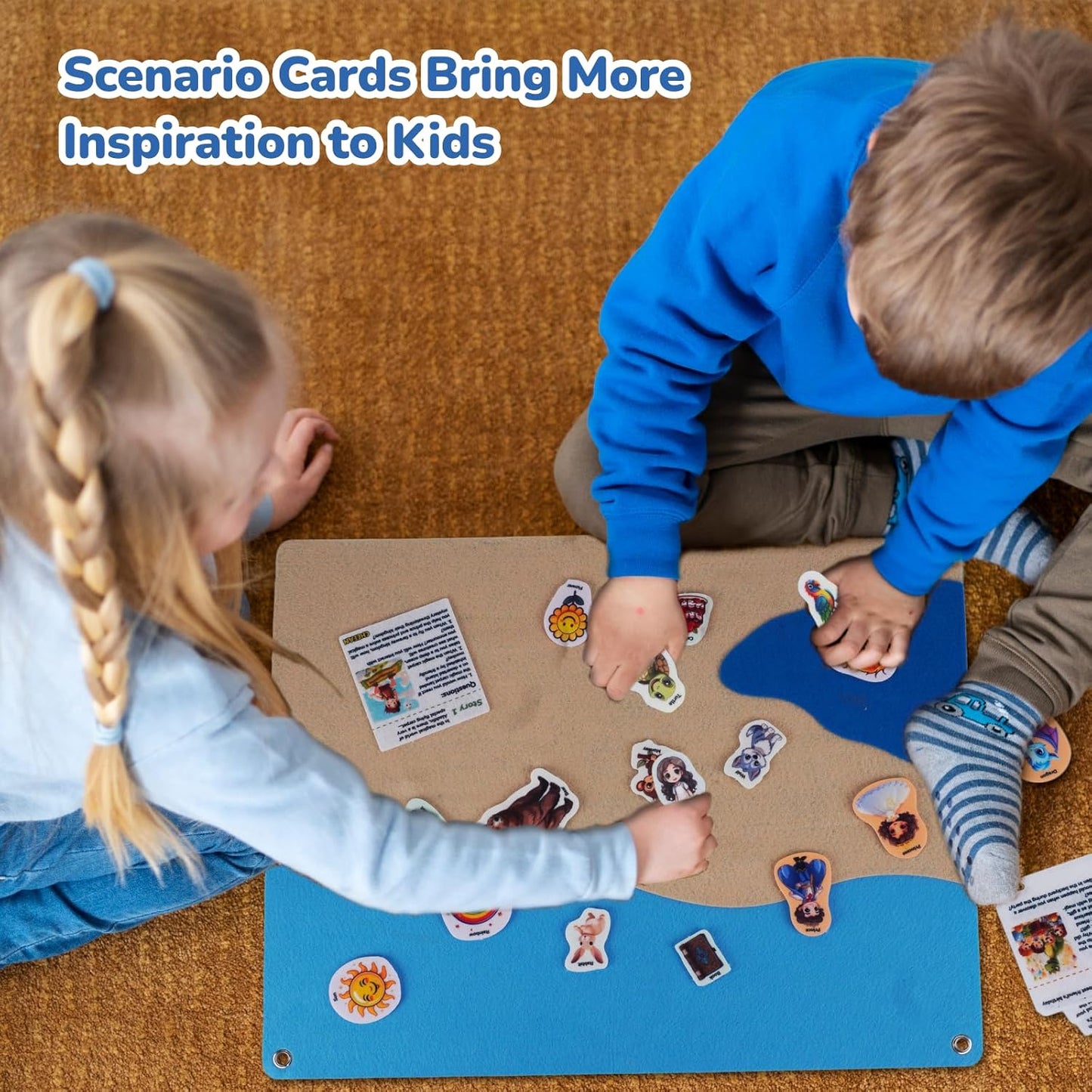 CHEFAN Felt Story Board Set, Flannel Story Pieces, Felt Figures for Storytelling, Interactive Felt Board with 6 Scenario Cards, Educational Learning Play Kit for Preschool Toddlers 23.6 X 18.9 Inch
