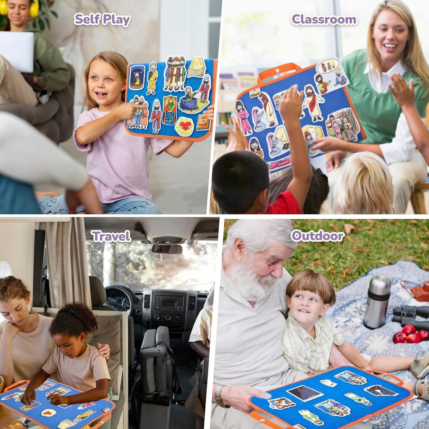 CHEFAN 4 Pack Felt Board Bible Stories Set, Flannel Board Stories,Precut Christian Flannel Graph Bible Toys for Kids, Include Prophet Jeremiah, Elisha and The Syrians, Nehemiah, Jesus Heals The Sick