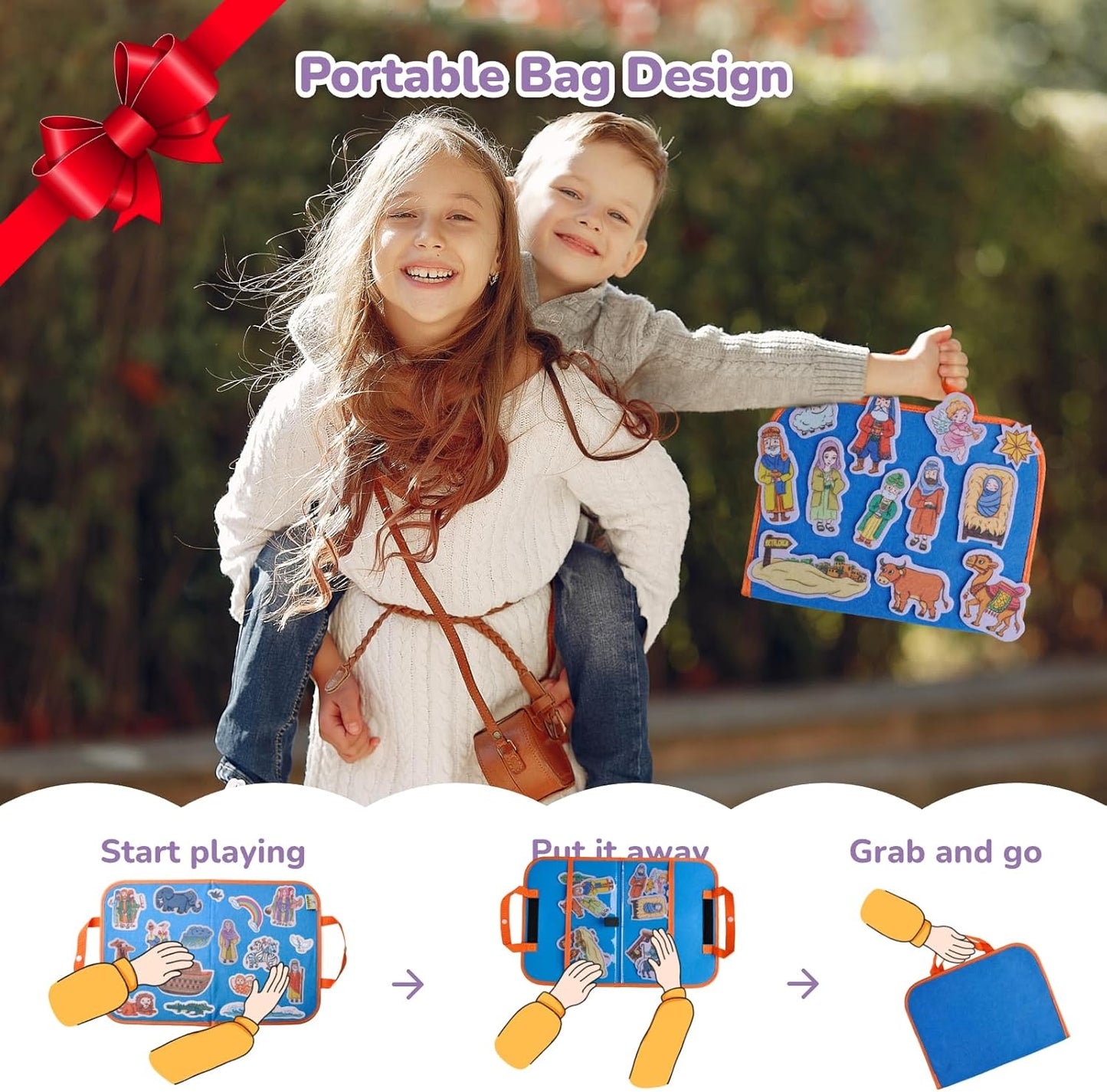 CHEFAN 12 Pack Felt Board Bible Stories Set,Flannel Board Stories with a Foldable Board for Preschool Activities,Included Noah's Ark,Elijah&The Widow and Wisdom of Solomon