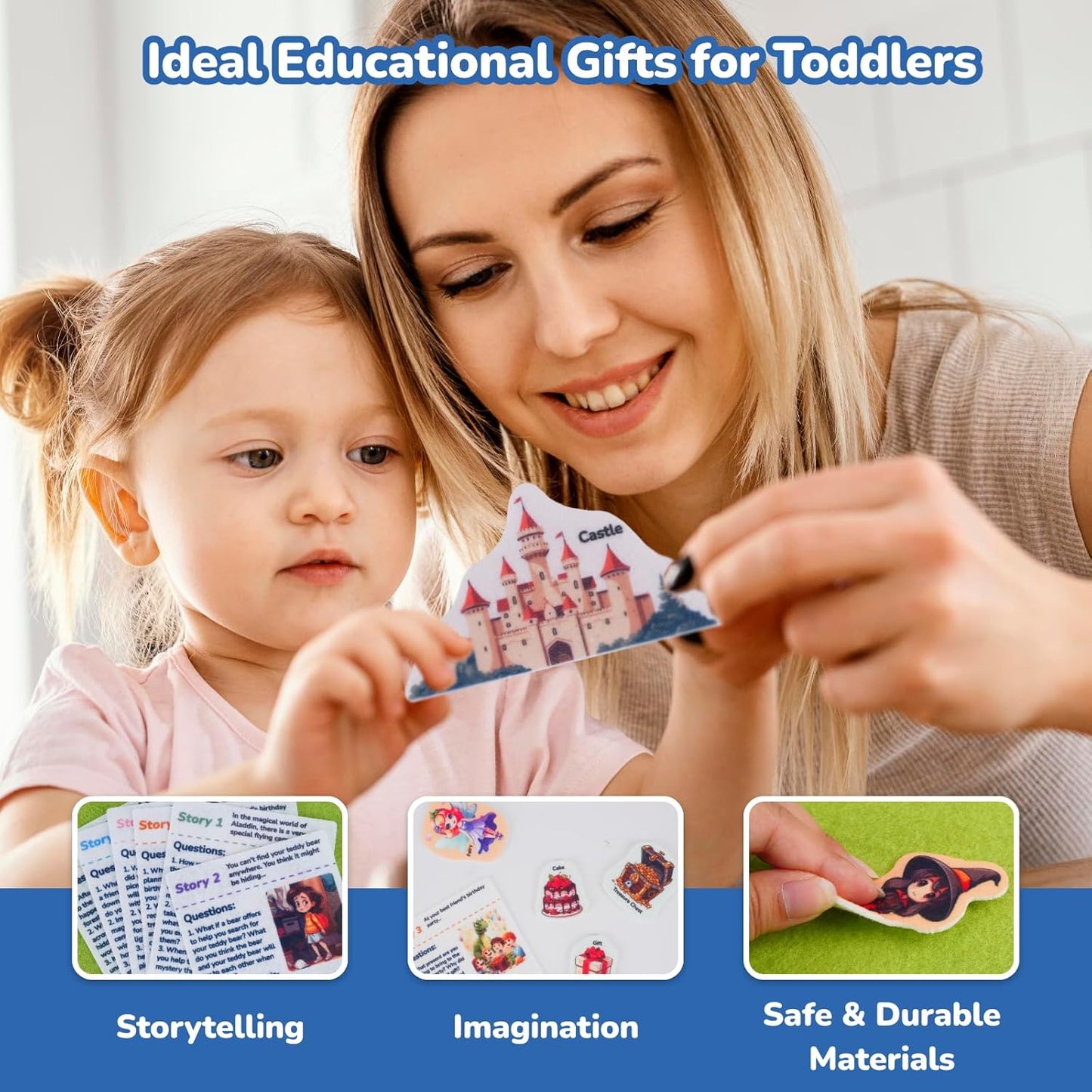 CHEFAN Felt Story Board Set, Flannel Story Pieces, Felt Figures for Storytelling, Interactive Felt Board with 6 Scenario Cards, Educational Learning Play Kit for Preschool Toddlers 23.6 X 18.9 Inch