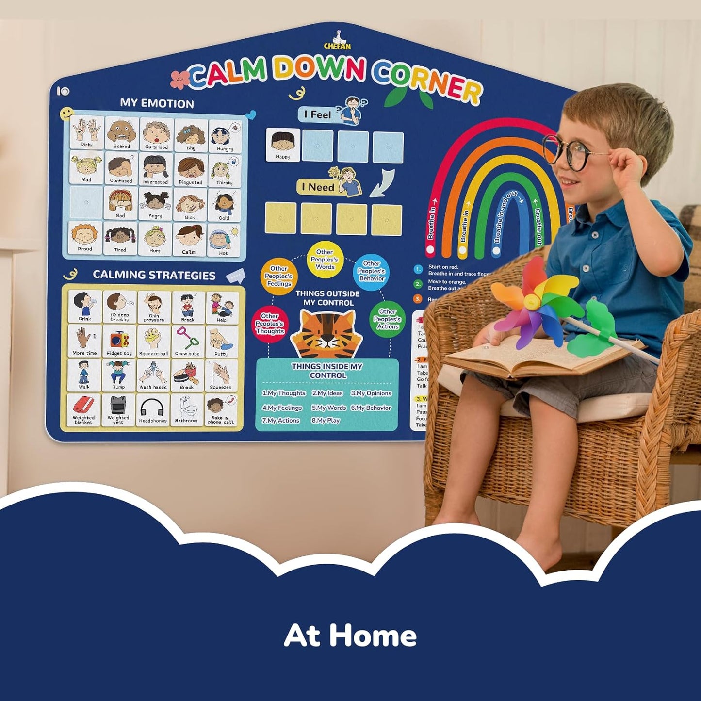 CHEFAN Calm Down Corner Set, Feelings Chart for Kids,Social Emotional Learning Activities,Calm Corner Classroom Supplies for Therapy Office Decor, Mental Health Wall Decorations for Preschool Teachers