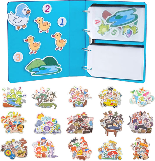 CHEFAN 16 Pack Felt Board Stories Set,Flannel Board Stories with a Felt Storage Binder for Preschool Activities,Included 5 Little Ducks,Wheels On Bus,Three Little Pigs and Little Red Riding Hood