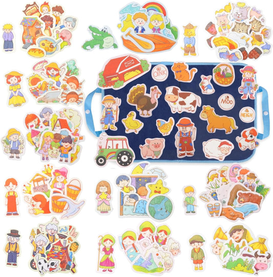 CHEFAN 12 Pack Felt Board Stories Set,Nursery Rhymes Flannel Board Stories with a Foldable Board for Preschool Activities,Included Old McDonald Had a Farm