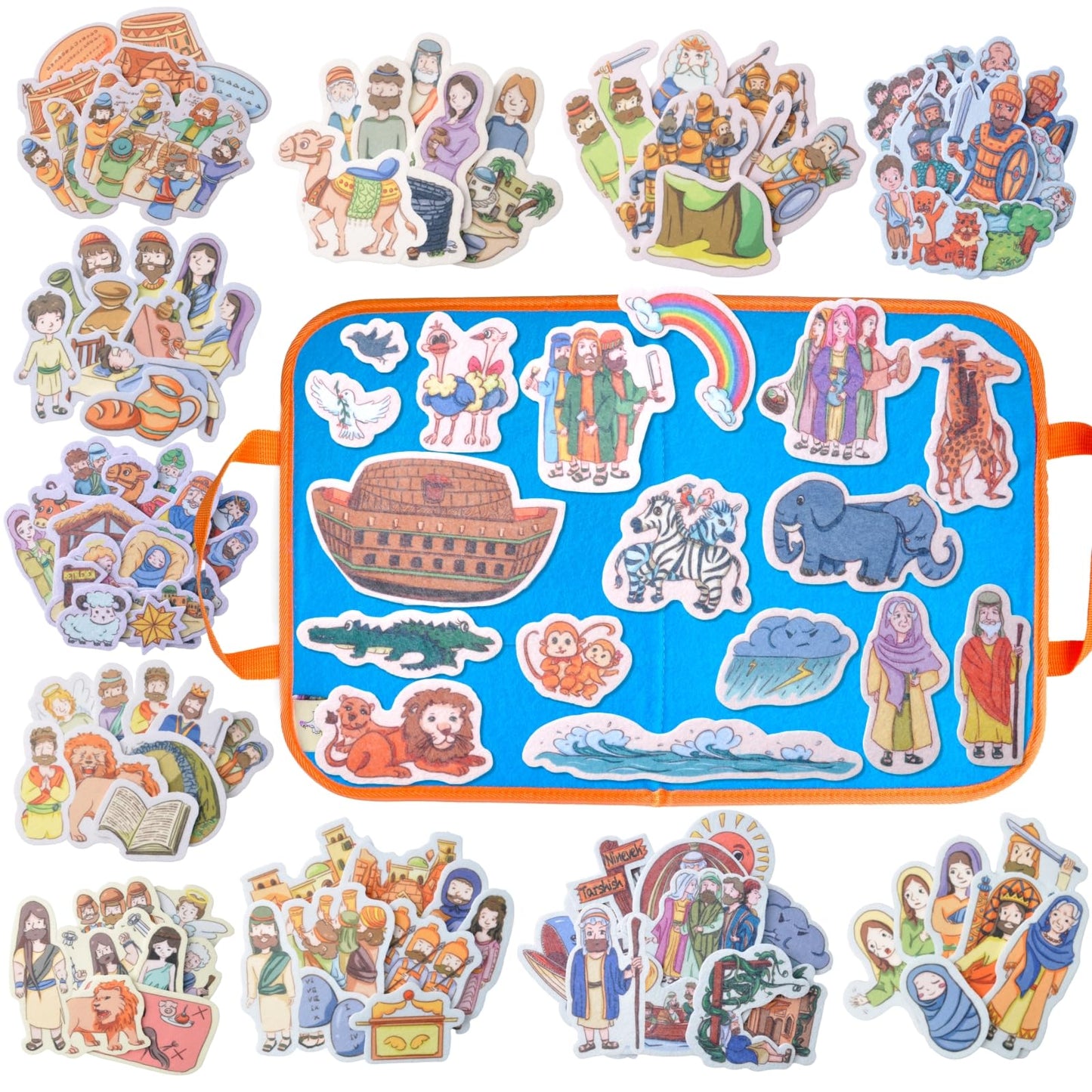 CHEFAN 12 Pack Felt Board Bible Stories Set,Flannel Board Stories with a Foldable Board for Preschool Activities,Included Adam&Eve,The Lost Coin and Jesus Turns Water into Wine