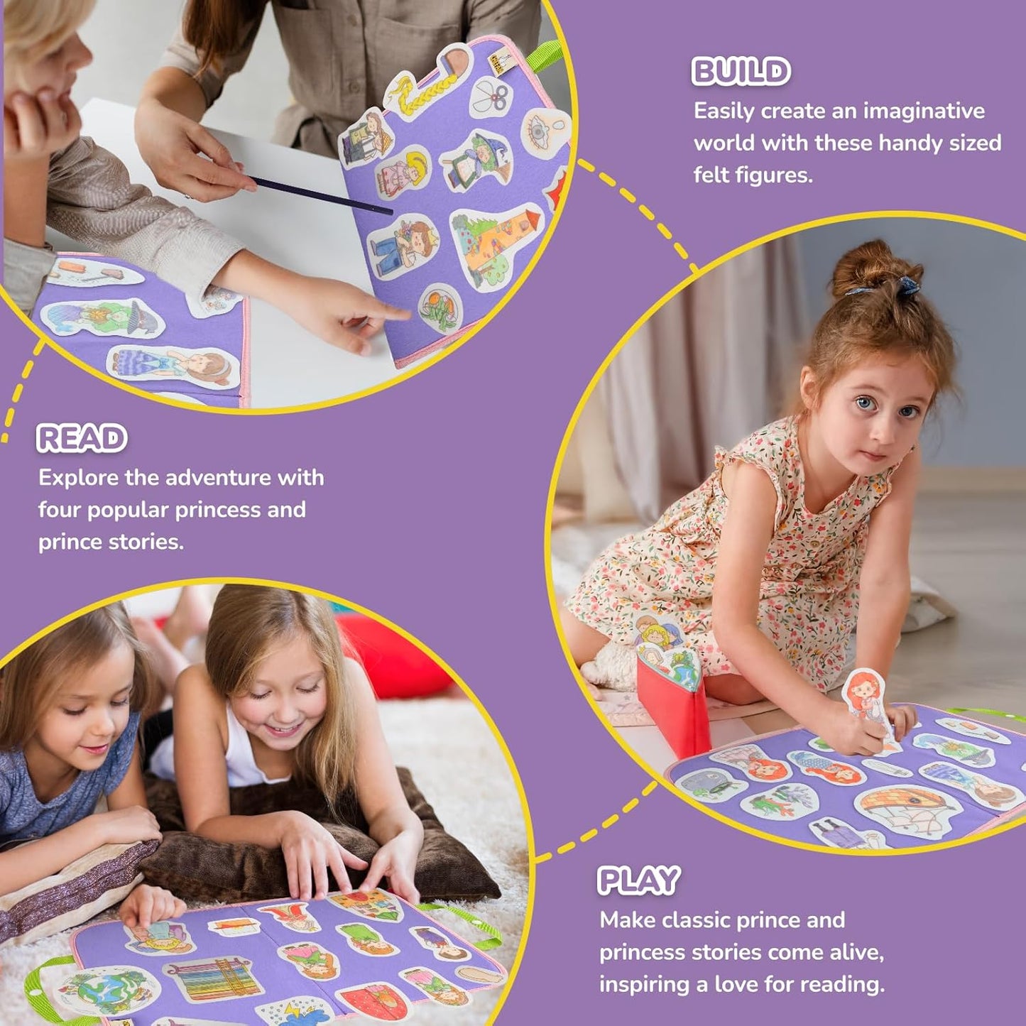 CHEFAN Felt/Flannel Board Story Set of 4, PRECUT Felt Pieces for Preschool Toddlers Circle Time, The Mermaid Story, The Princess and The Pea, Princess and The Frog, Rapunzel
