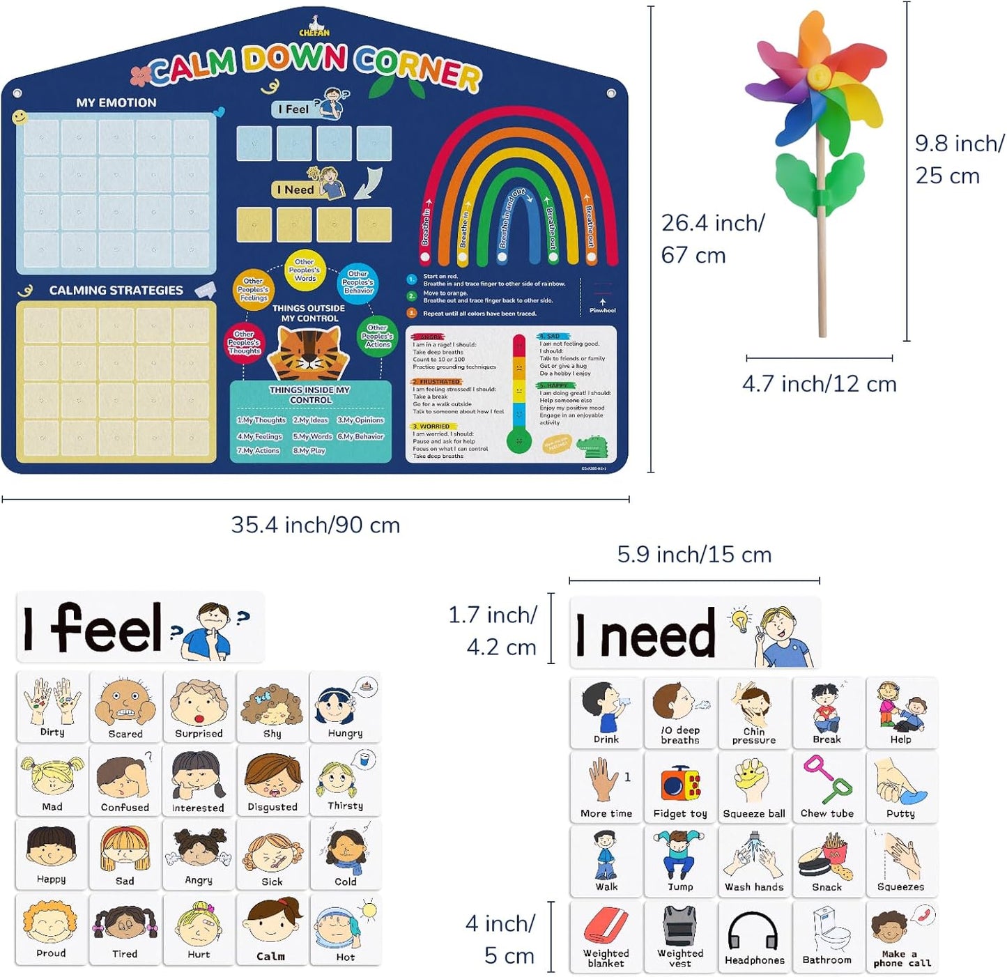 CHEFAN Calm Down Corner Set, Feelings Chart for Kids,Social Emotional Learning Activities,Calm Corner Classroom Supplies for Therapy Office Decor, Mental Health Wall Decorations for Preschool Teachers