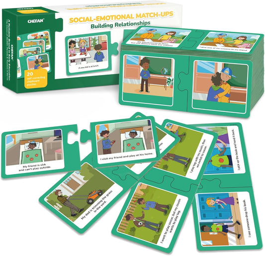 CHEFAN Social Emotional Learning Match-Up Puzzles, Building Relationships Game Set, 20 Self-Correcting Cards for Kids, Ages 3+