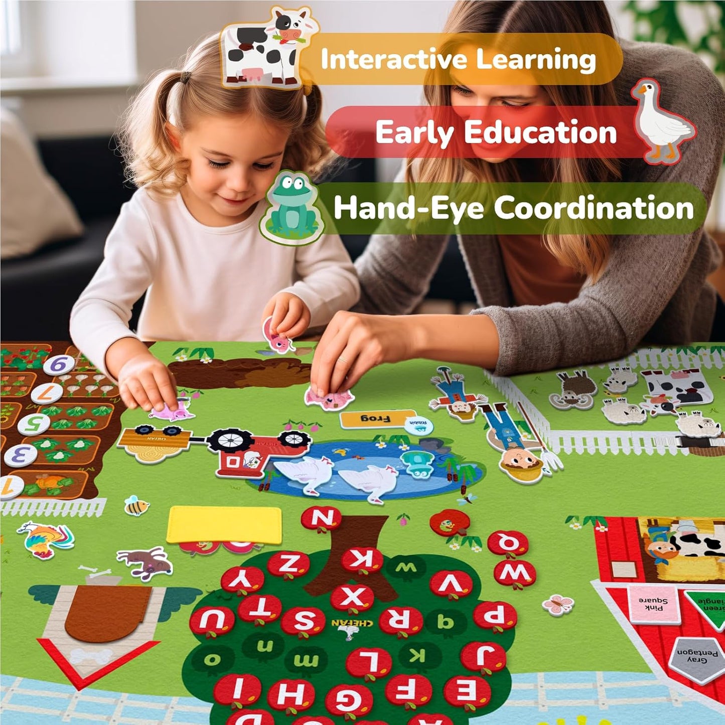 CHEFAN Farm Animals Felt Story Board Set, 3.9 Ft 99 Pcs Preschool Farmhouse Barnyard Theme Flannel Board Storytelling Early Learning, Interactive Wall Hanging Play Set for Toddlers Kids Children