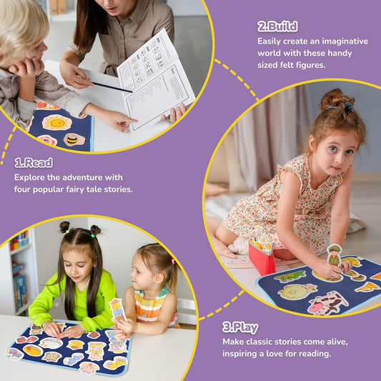 CHEFAN 12 Pack Felt Board Stories Set,Nursery Rhymes Flannel Board Stories with a Foldable Board for Preschool Activities,Included Old McDonald Had a Farm