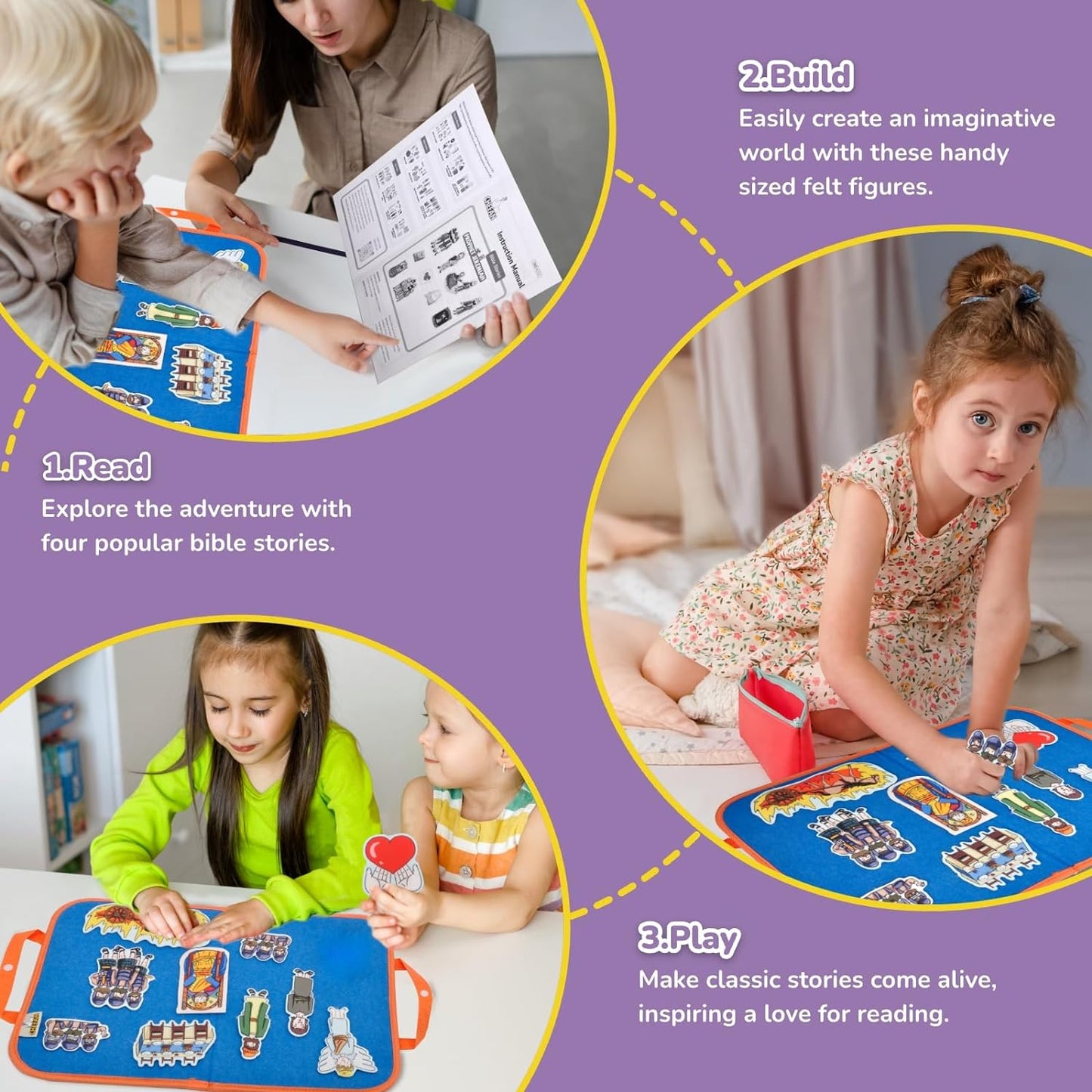 CHEFAN 4 Pack Felt Board Bible Stories Set, Flannel Board Stories,Precut Christian Flannel Graph Bible Toys for Kids, Include Prophet Jeremiah, Elisha and The Syrians, Nehemiah, Jesus Heals The Sick