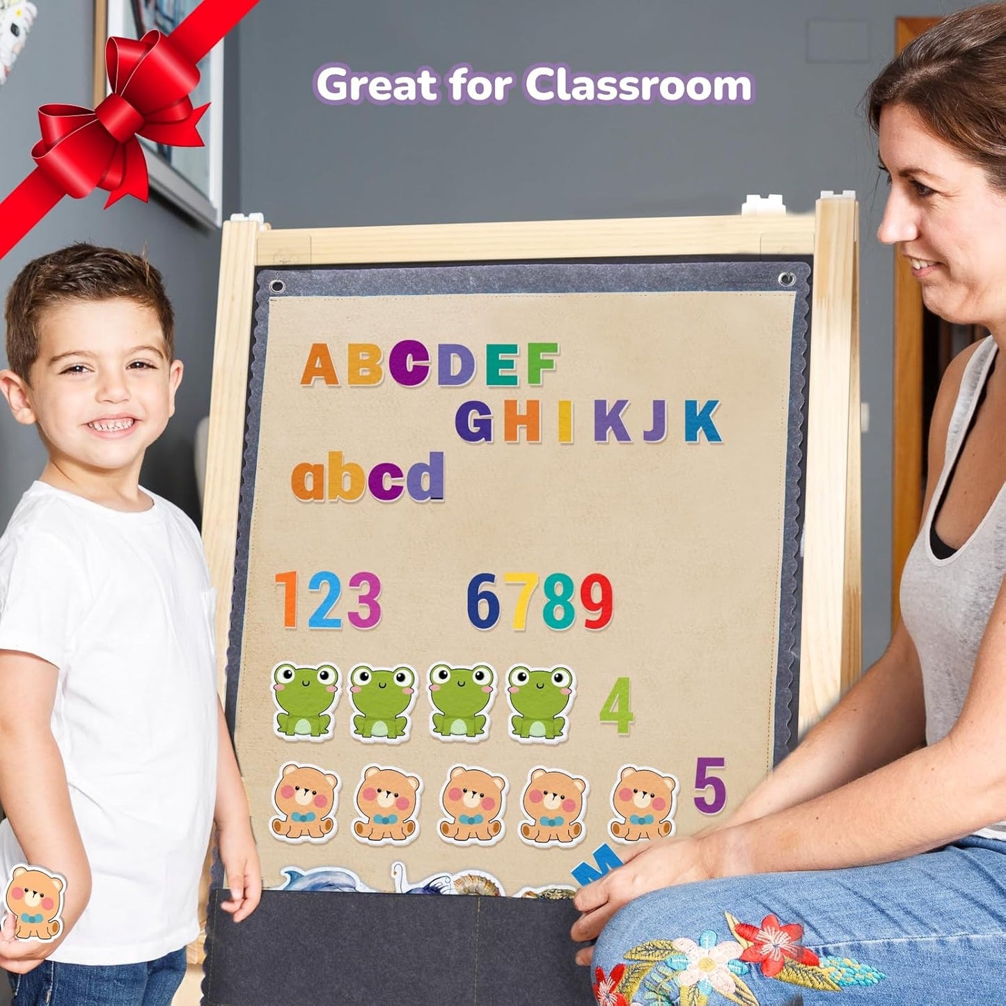 CHEFAN 2 PCS Felt Board for Toddlers Large Flannel Board for Wall, Felt Stories Learning Board with 2 Storage Pocket for Preschool Classroom and Daycare, 32 * 22 Inch, Blue and Brown