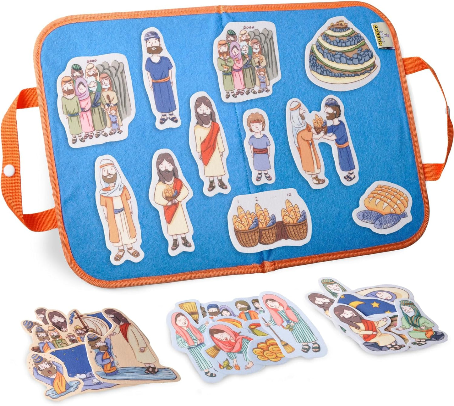 CHEFAN Felt/Flannel Board Story Set of 4, PRECUT Felt Pieces for Preschool Toddlers Circle Time,Bible Story,Feeding The 5000, Nicodemus, Jesus Walking on The Water, The Lost Coin