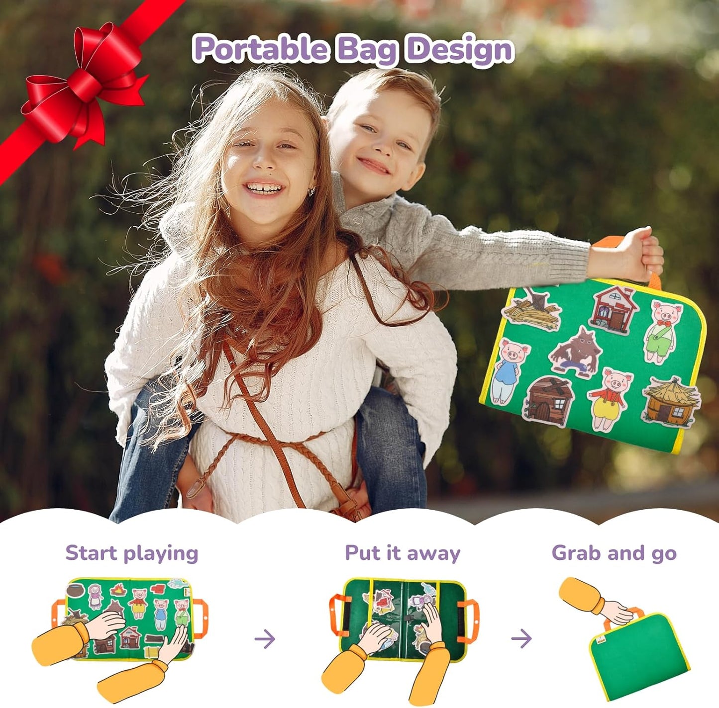 CHEFAN 12 Pack Felt Board Stories Set,Fairy-Tales Flannel Board Stories with a Foldable Board for Preschool Activities,Included Three Little Pigs,Little Red Riding Hood and Three Billy Goats Gruff