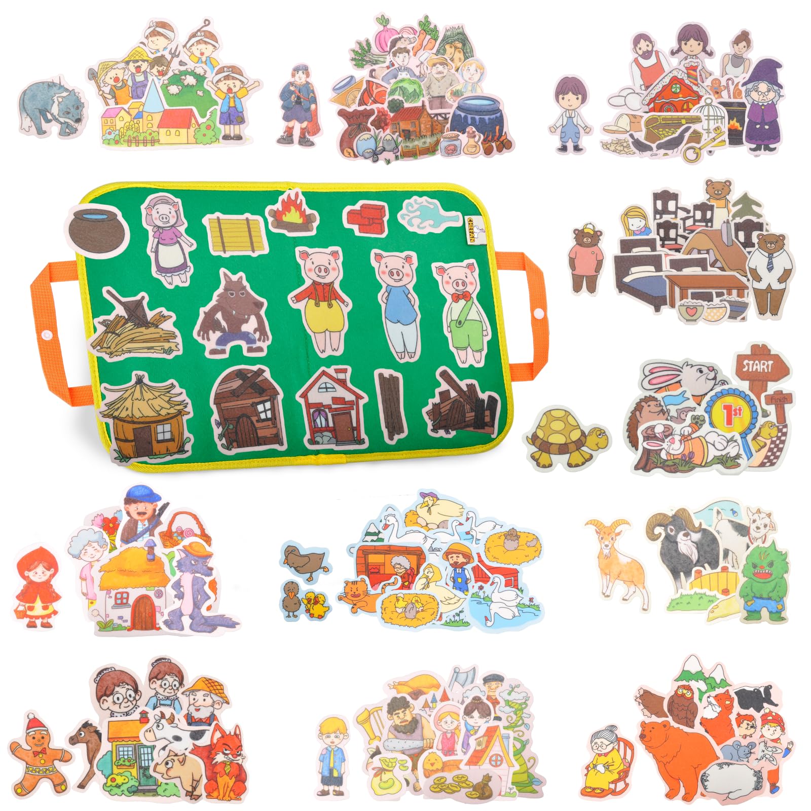 CHEFAN 12 Pack Felt Board Bible Stories Set,Flannel Board Stories with a Foldable Board for Preschool Activities,Included Noah's Ark,Elijah&The Widow and Wisdom of Solomon