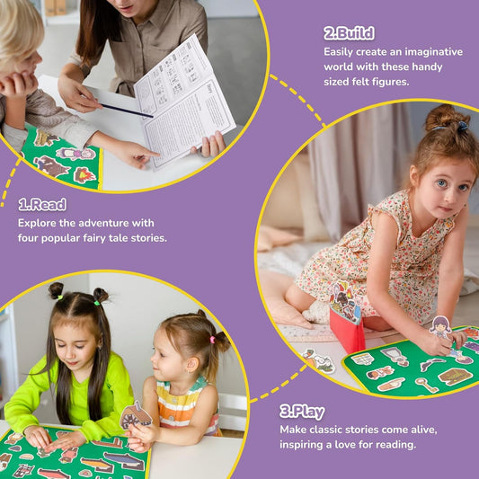 CHEFAN 12 Pack Felt Board Stories Set,Fairy-Tales Flannel Board Stories with a Foldable Board for Preschool Activities,Included Three Little Pigs,Little Red Riding Hood and Three Billy Goats Gruff