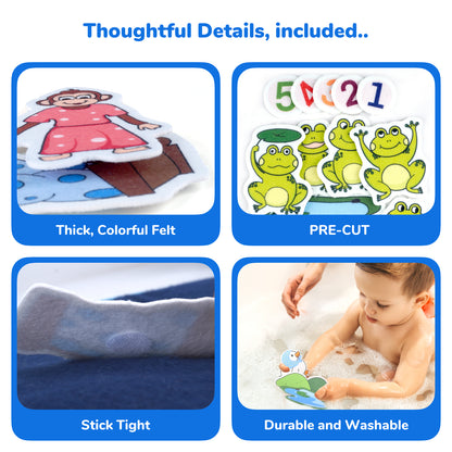 CHEFAN Felt Board for Toddlers, Felt Pieces Storytelling Flannel Board with 5 Little Ducks, 5 Little Monkeys and 5 Green Speckled Frogs Stories for Preschool Activities, 4 Sets
