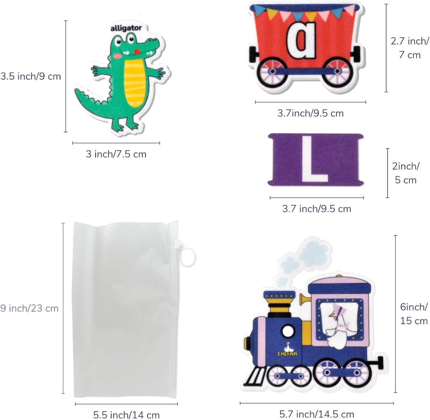 CHEFAN Felt Alphabet Train Toy 27 PCS Alphabet ABC Set Includes 1 Engine and 1 Storage Bag for Toddlers Kids Boys and Girls