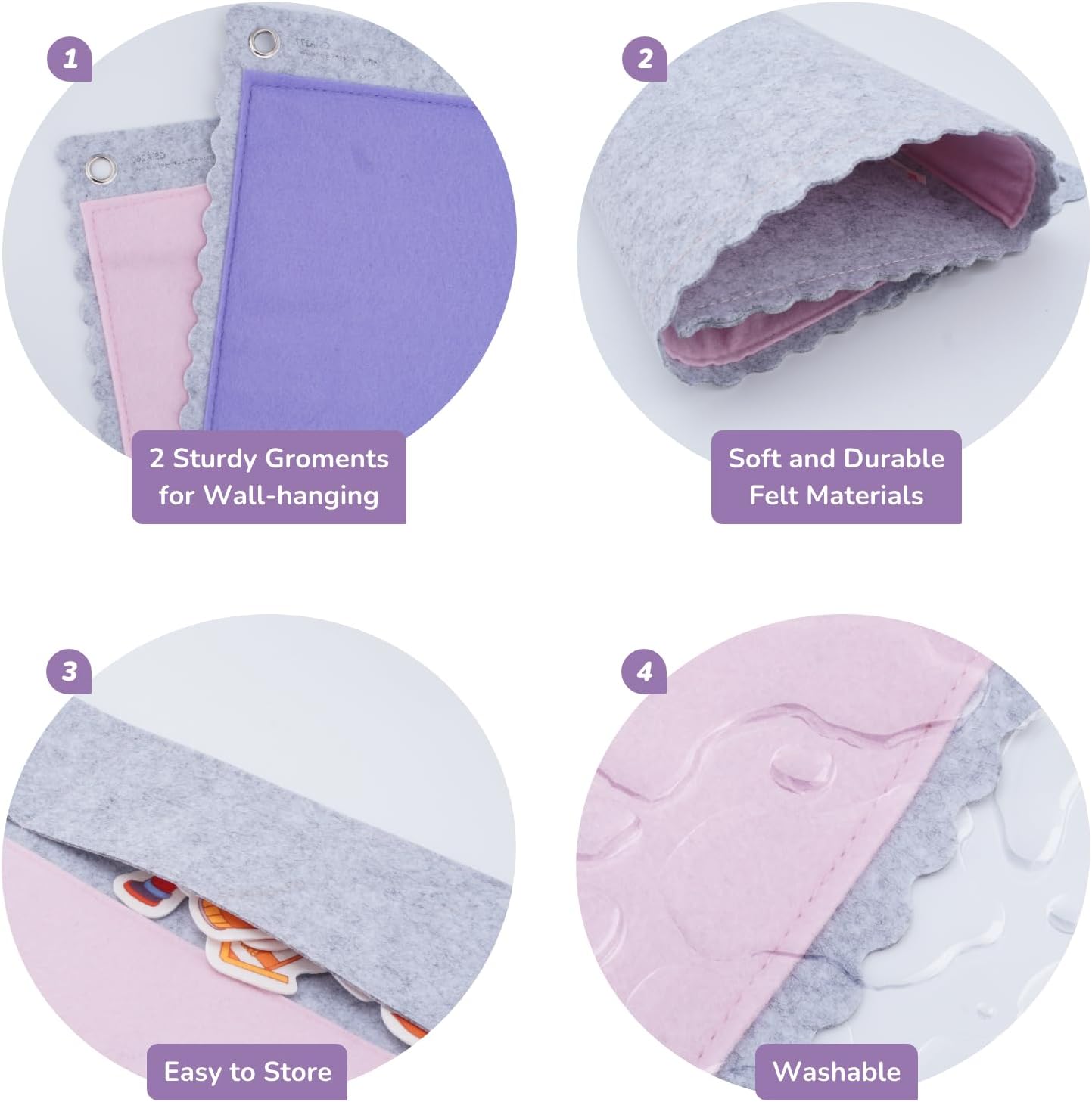 CHEFAN 2 PCS Felt Board for Toddlers Large Flannel Board for Wall, Felt Stories Learning Board with 2 Storage Pocket for Preschool Classroom and Daycare, 32 * 22 Inch, Pink and Purple