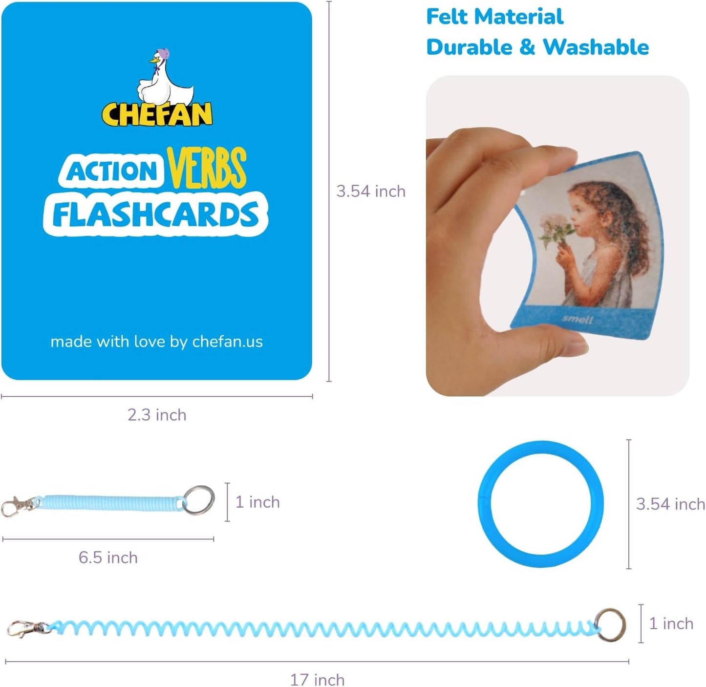 Vocabulary Builder Flash Cards, 62 Action Verbs Flash Cards for Kids and Adults, Educational Flash Cards for ESL Teaching Materials, Picture Cards for Speech Therapy and Home Schooling