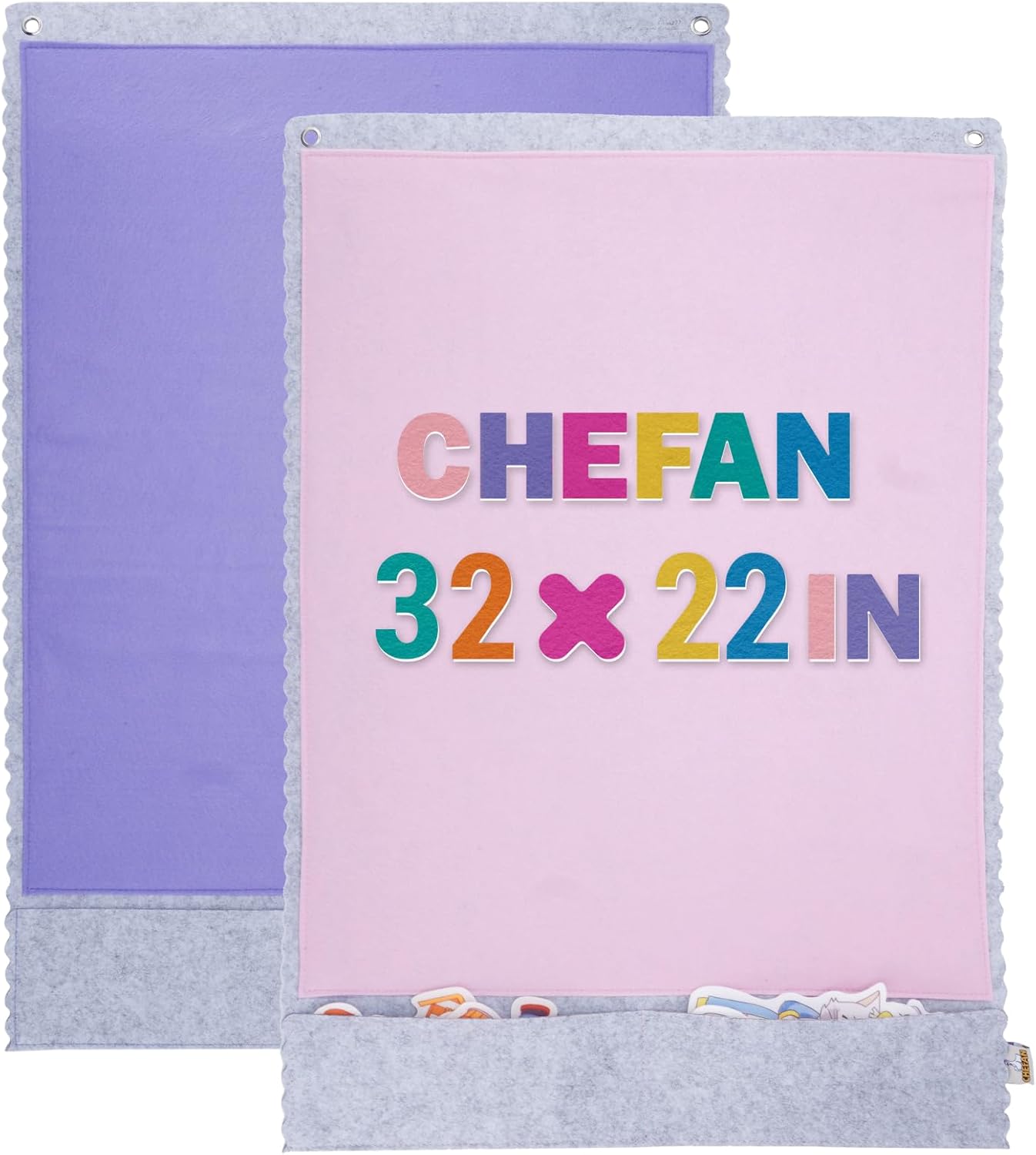 CHEFAN 2 PCS Felt Board for Toddlers Large Flannel Board for Wall, Felt Stories Learning Board with 2 Storage Pocket for Preschool Classroom and Daycare, 32 * 22 Inch, Pink and Purple