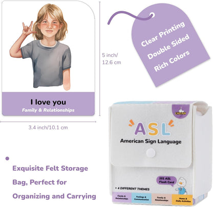 CHEFAN ASL Flash Cards, 101 American Sign Language Flash Cards for Beginners, Kids, Teens and Adults