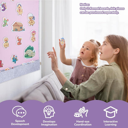 CHEFAN 2 PCS Felt Board for Toddlers Large Flannel Board for Wall, Felt Stories Learning Board with 2 Storage Pocket for Preschool Classroom and Daycare, 32 * 22 Inch, Pink and Purple
