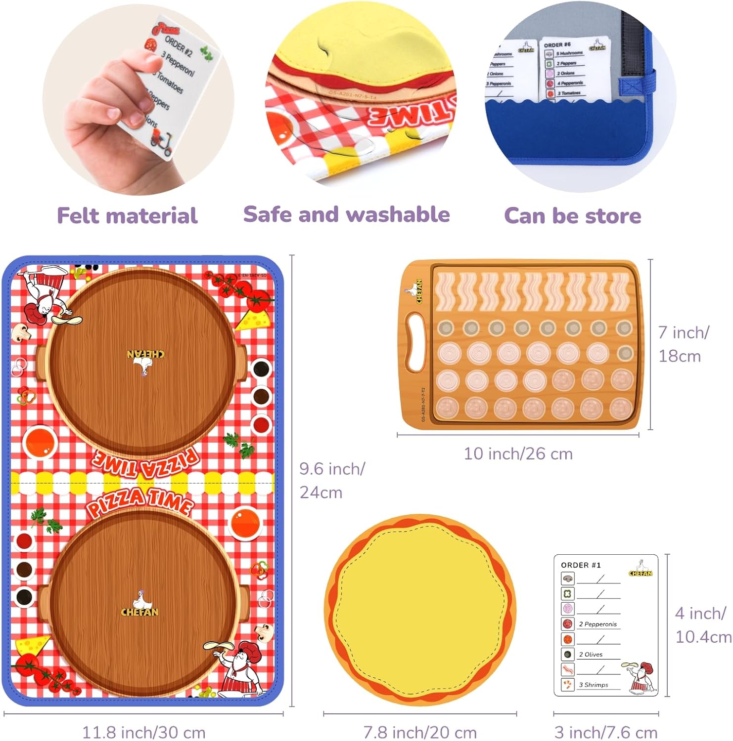 CHEFAN Pizza Counting Felt Board for Toddlers, Number Learning Toys, Make Pizza Time for Vegetables, Preschool Math Games, Manipulatives for Preschool