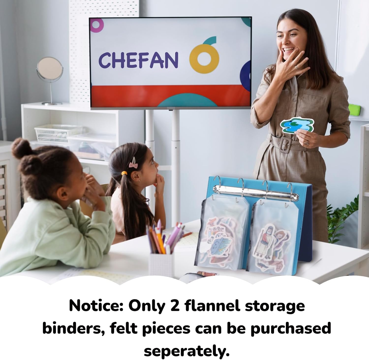 CHEFAN Felt Board for Toddlers, 2 Pack Multi-Functional Felt Pieces Storage Binders, Flannel Stories Board, Freestanding Felt Story Learning Board and Storage Bag for Preschool, Teacher
