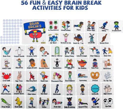 CHEFAN Classroom Brain Break Activities Board, Exercise Cards, Gym Learning Game for Kids Exercise, Physical Education Equipment, PE Cards for Play Kids Games, Recess Toys w/ 56 Ideas