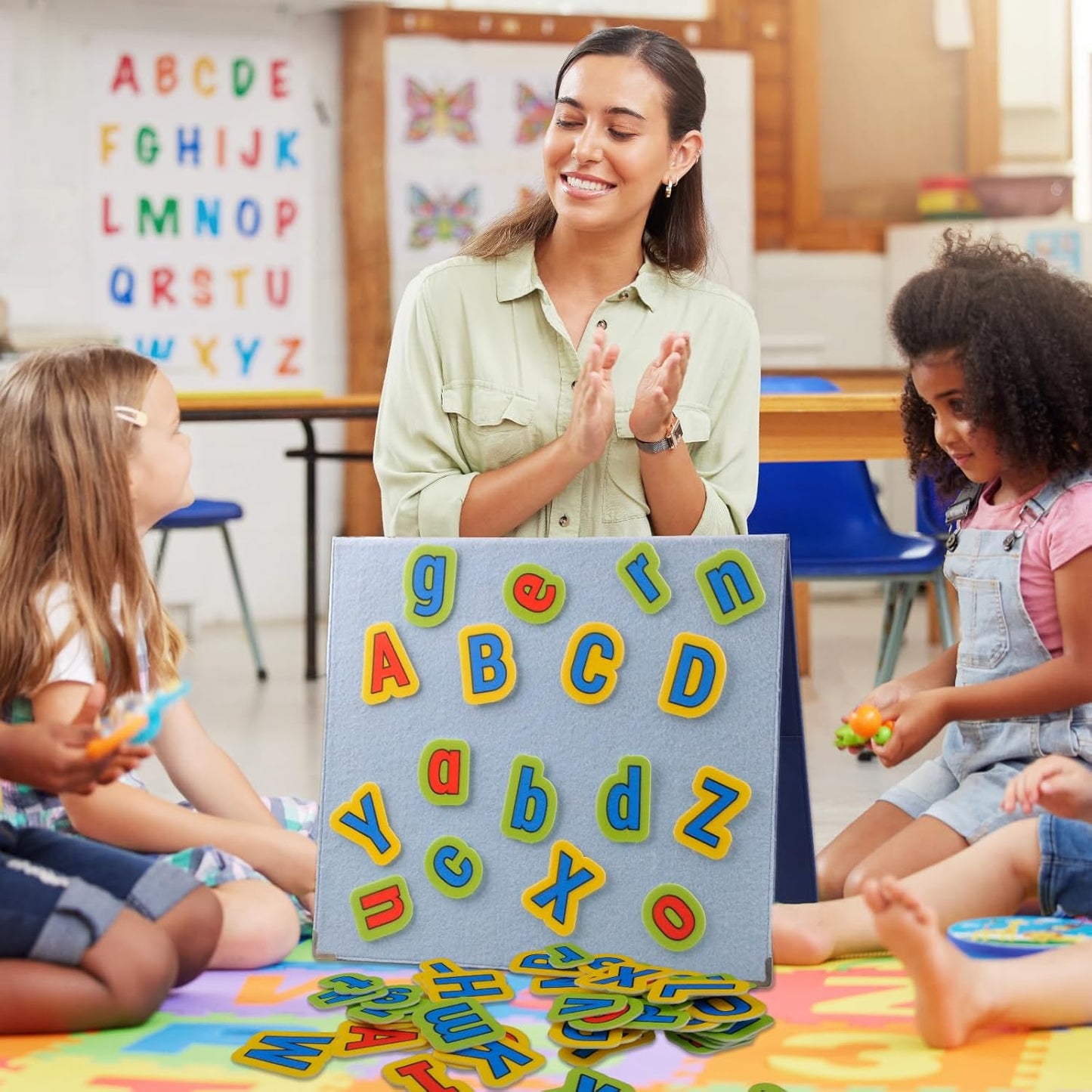CHEFAN Felt Alphabets Letters,ABC Learning Toys,26 Lowercase & 26 Uppercase Letters Spelling Learning Toys Games for Preschool,Educational Kindergarten Learning Activities 3+ Years Old