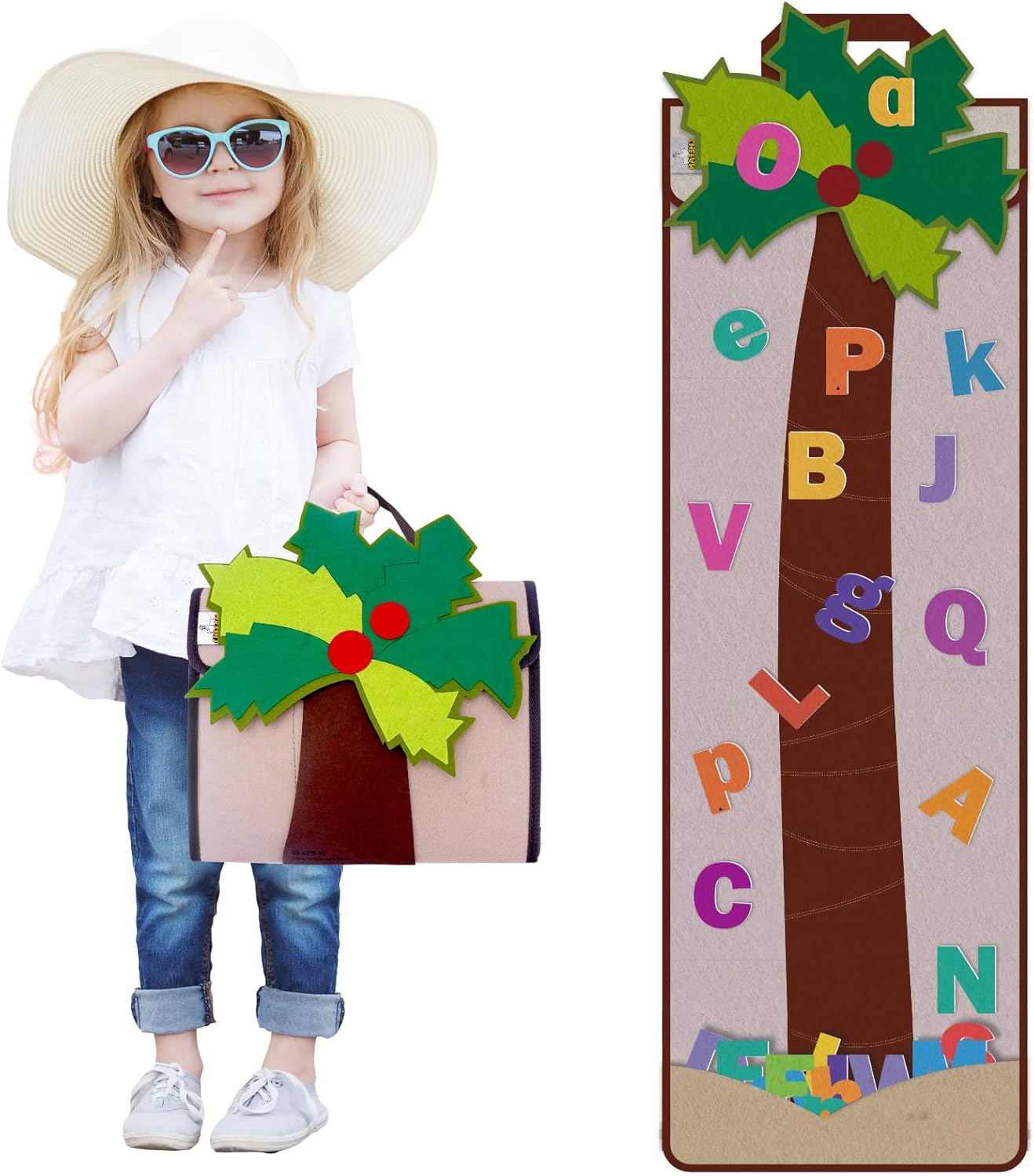 CHEFAN Felt Letter Tree, Coconut Tree Alphabet Bag for Early Education Storytelling, Felt Story Board Set Props from The Childhood Favorite Book, Felt Board for Wall Teaching Home Classroom Play