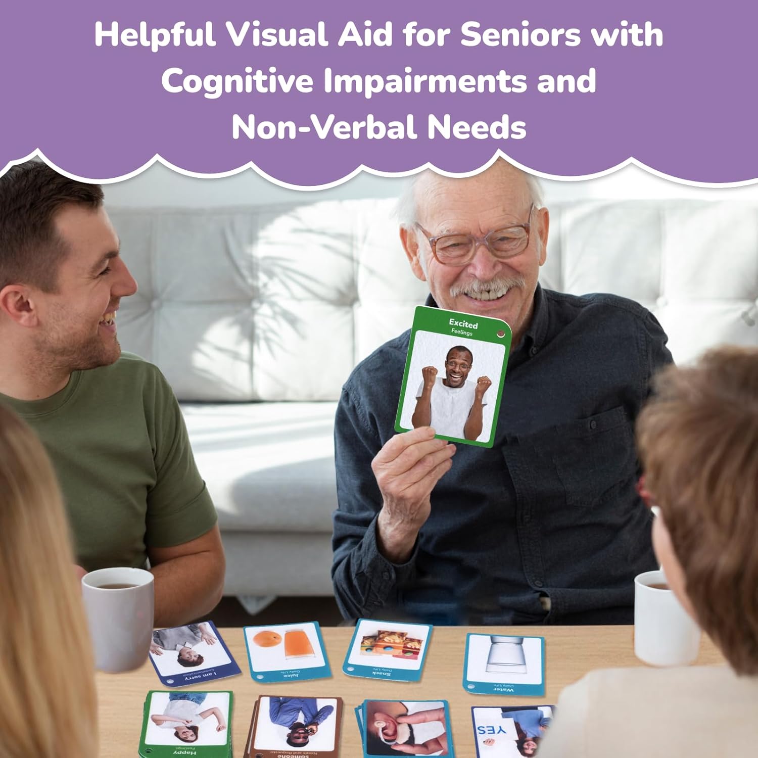 CHEFAN Adult Communication Cards, 98 PCS Flash Cards, Non Verbal Speech Therapy Communication, Daily Life, Needs and Requests, Feelings and Activities, ESL Teaching Materials for Adults