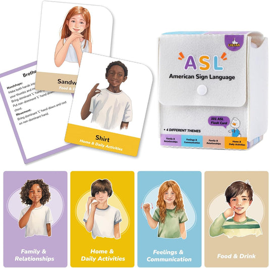 CHEFAN ASL Flash Cards, 101 American Sign Language Flash Cards for Beginners, Kids, Teens and Adults