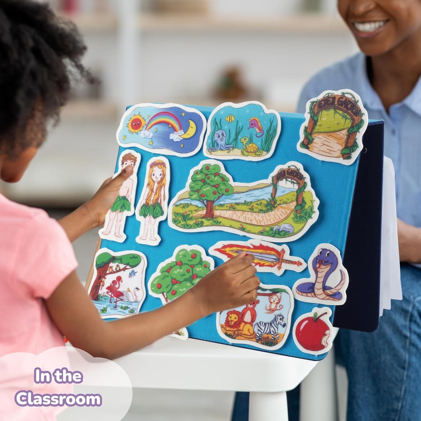 CHEFAN 16 Pack Felt Board Bible Stories Set, Flannel Board Stories with a Multi-functional Felt Pieces Storage Binder for Preschool Activities, Included Noah's Ark, Adam and Eve, The Nativity of Jesus