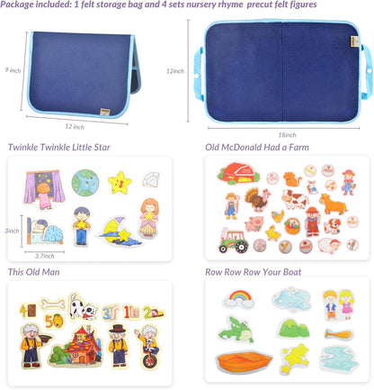 CHEFAN Felt/Flannel Board Story Set of 4, PRECUT Felt Pieces for Preschool Toddlers Circle Time,Old McDonald Had a Farm, This Old Man, Twinkle Twinkle Little Star, Row Row Row Your Boat