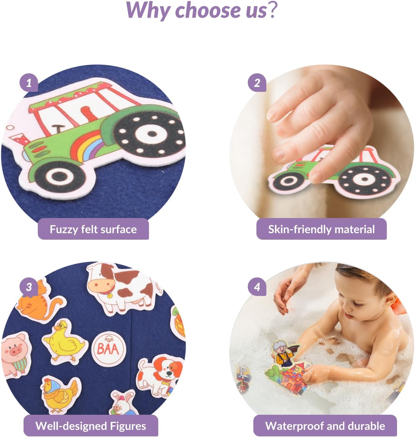 CHEFAN Felt/Flannel Board Story Set of 4, PRECUT Felt Pieces for Preschool Toddlers Circle Time,Old McDonald Had a Farm, This Old Man, Twinkle Twinkle Little Star, Row Row Row Your Boat