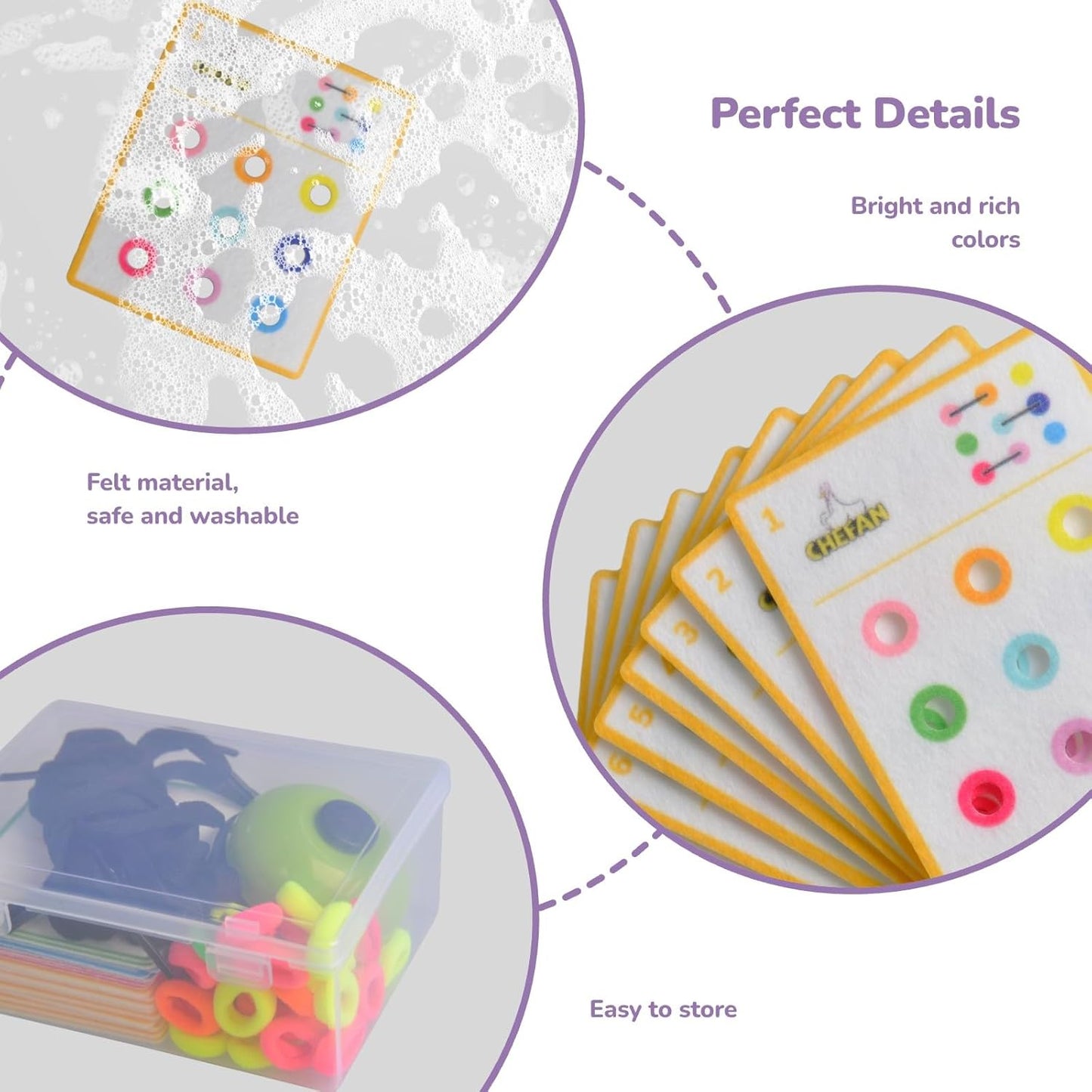 CHEFAN Lacing Cards,Fine Motor Skill Toy for Toddlers,Fun Travel Montessori Game,Felt Lacing Card Threading Toy & Fun Finger Game with 1 Bell,Educational Gift for Preschool 3+ Years Old