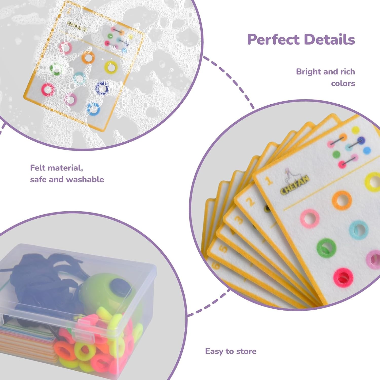 CHEFAN Lacing Cards,Fine Motor Skill Toy for Toddlers,Fun Travel Montessori Game,Felt Lacing Card Threading Toy & Fun Finger Game with 1 Bell,Educational Gift for Preschool 3+ Years Old