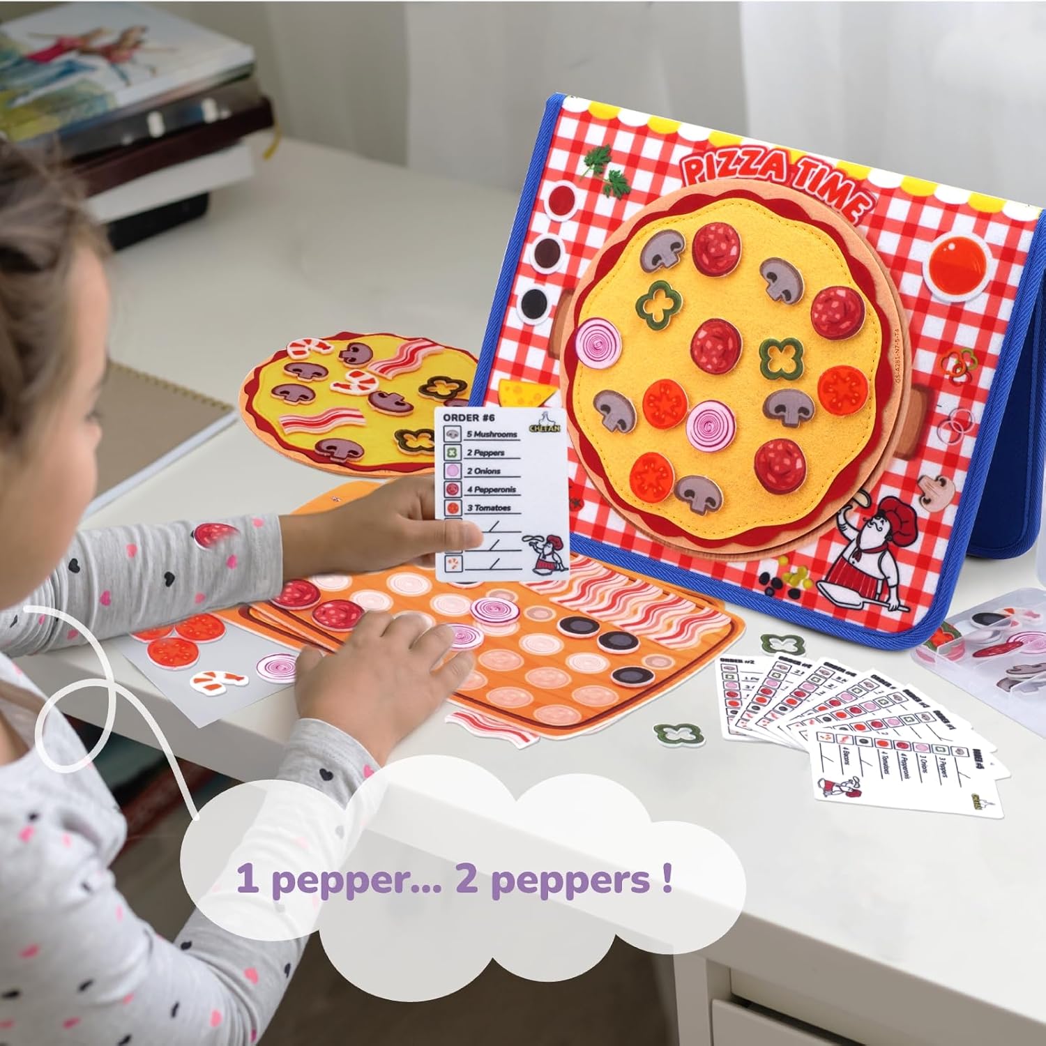 CHEFAN Pizza Counting Felt Board for Toddlers, Number Learning Toys, Make Pizza Time for Vegetables, Preschool Math Games, Manipulatives for Preschool