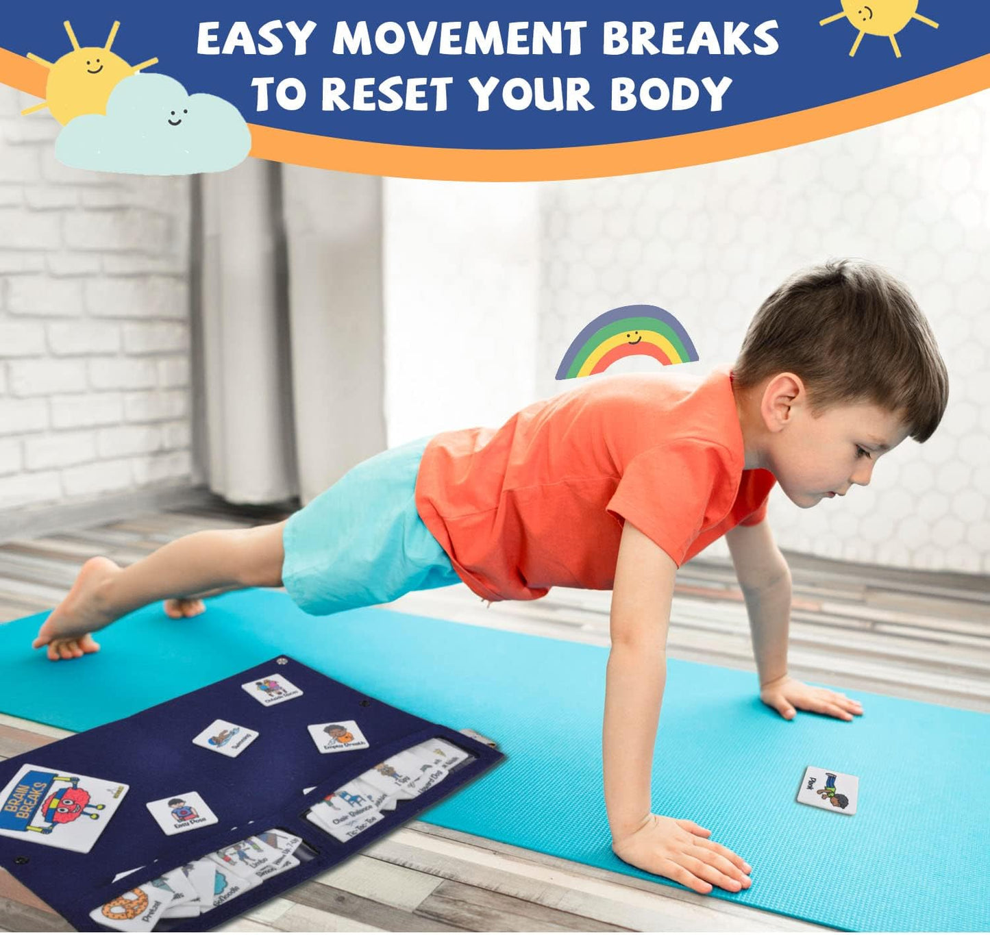 CHEFAN Classroom Brain Break Activities Board, Exercise Cards, Gym Learning Game for Kids Exercise, Physical Education Equipment, PE Cards for Play Kids Games, Recess Toys w/ 56 Ideas