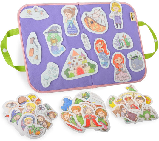 CHEFAN Felt/Flannel Board Story Set of 4, PRECUT Felt Pieces for Preschool Toddlers Circle Time, The Mermaid Story, The Princess and The Pea, Princess and The Frog, Rapunzel