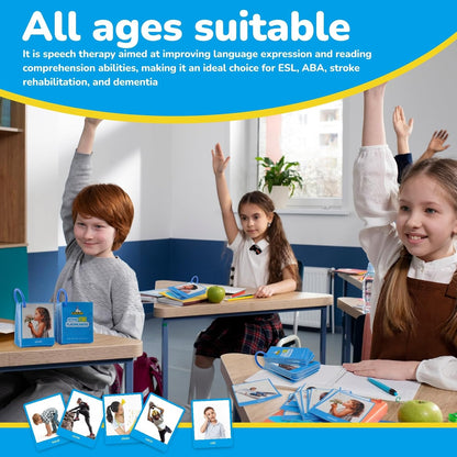 Vocabulary Builder Flash Cards, 62 Action Verbs Flash Cards for Kids and Adults, Educational Flash Cards for ESL Teaching Materials, Picture Cards for Speech Therapy and Home Schooling