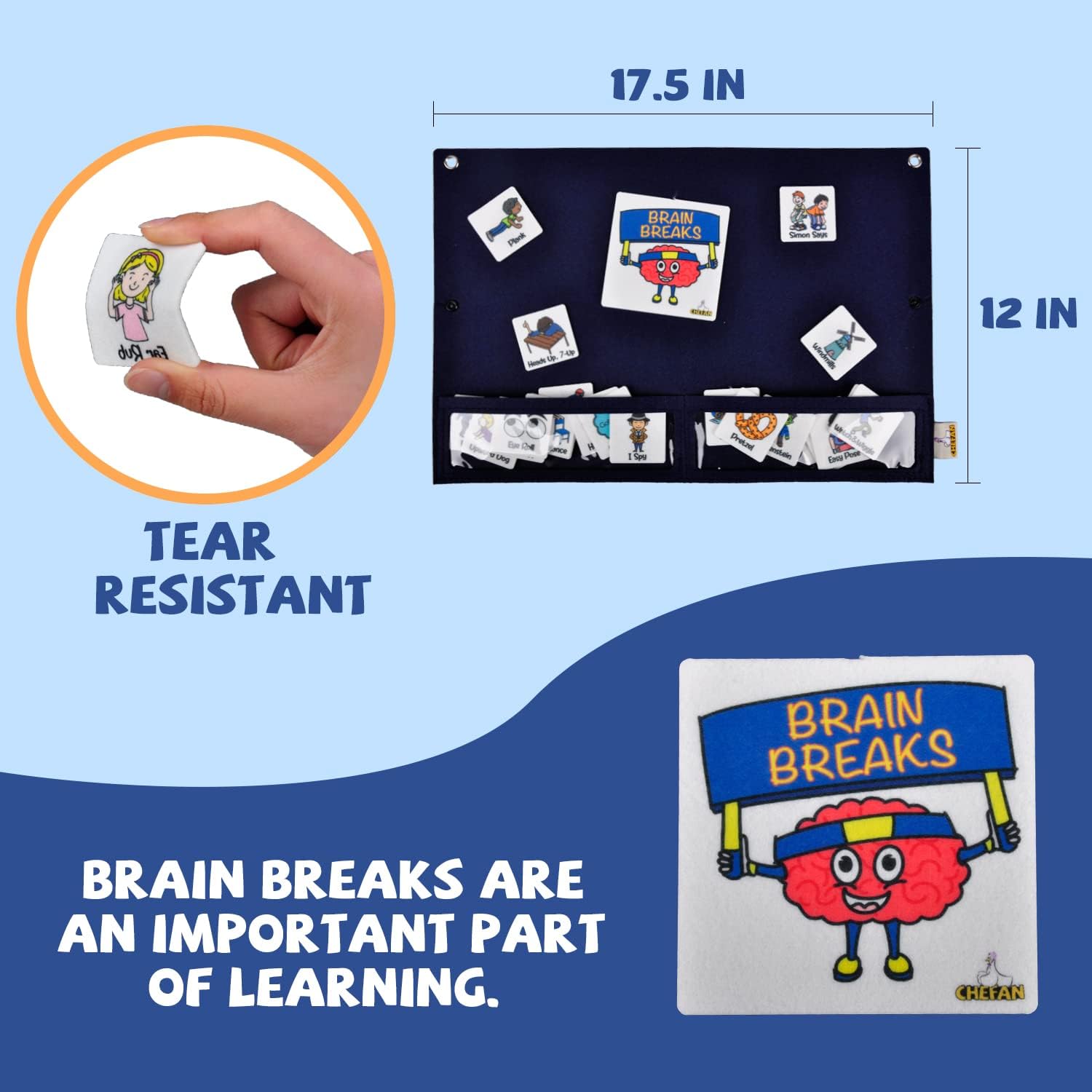 CHEFAN Classroom Brain Break Activities Board, Exercise Cards, Gym Learning Game for Kids Exercise, Physical Education Equipment, PE Cards for Play Kids Games, Recess Toys w/ 56 Ideas