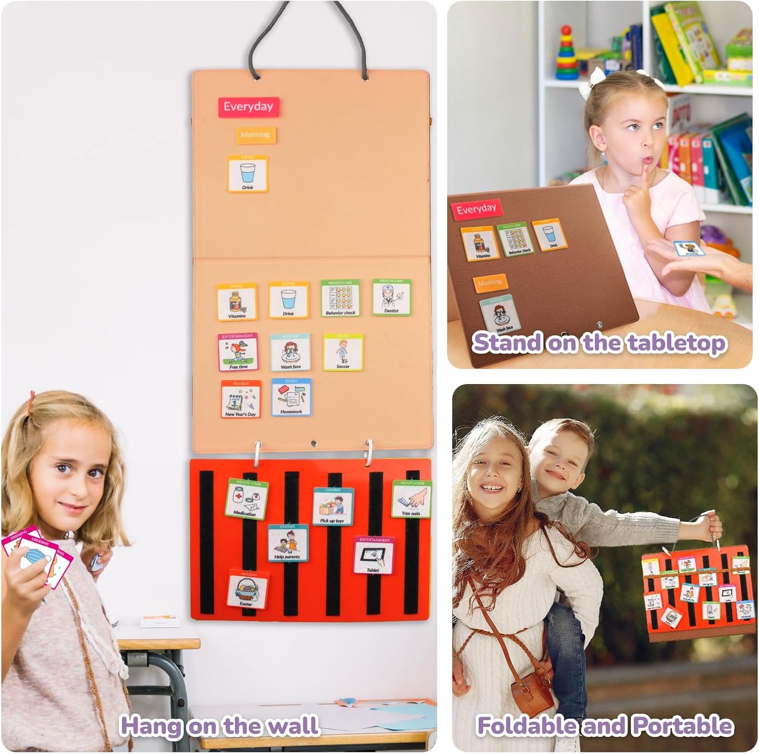 CHEFAN Visual Schedule for Kids Chore Chart, 3 in 1 Daily Schedule Board for Toddlers with 172 Cards, Morning Bedtime Routine Chart Communication Cards Autism Learning Materials for Home School