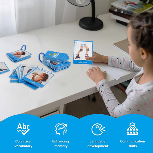 Vocabulary Builder Flash Cards, 62 Action Verbs Flash Cards for Kids and Adults, Educational Flash Cards for ESL Teaching Materials, Picture Cards for Speech Therapy and Home Schooling